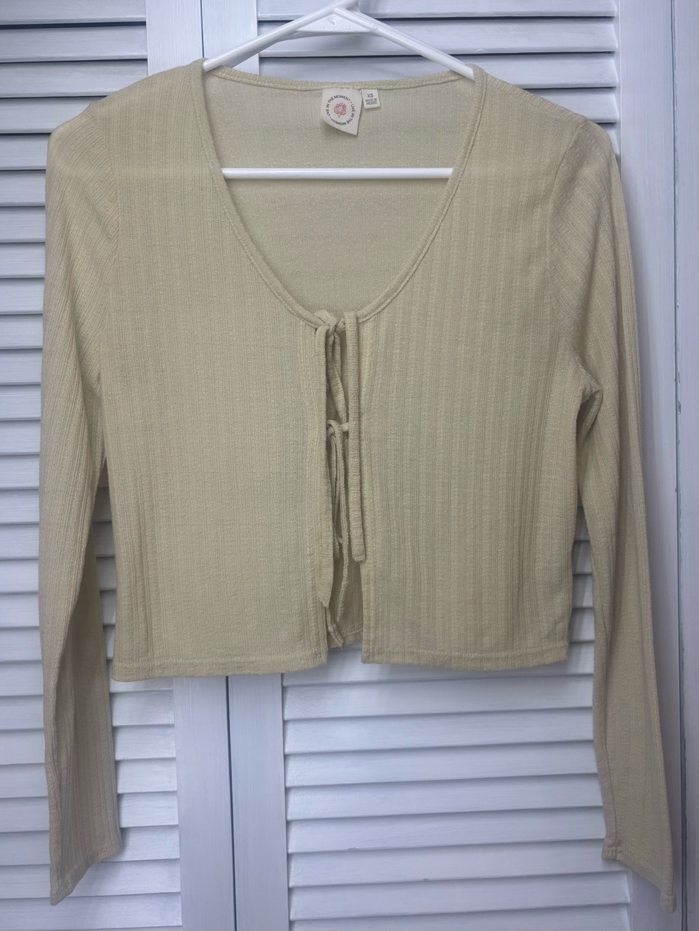 Live in the Moment Yellow Ribbed Tie Front Long Sleeve Top Boho Y2K Style XS